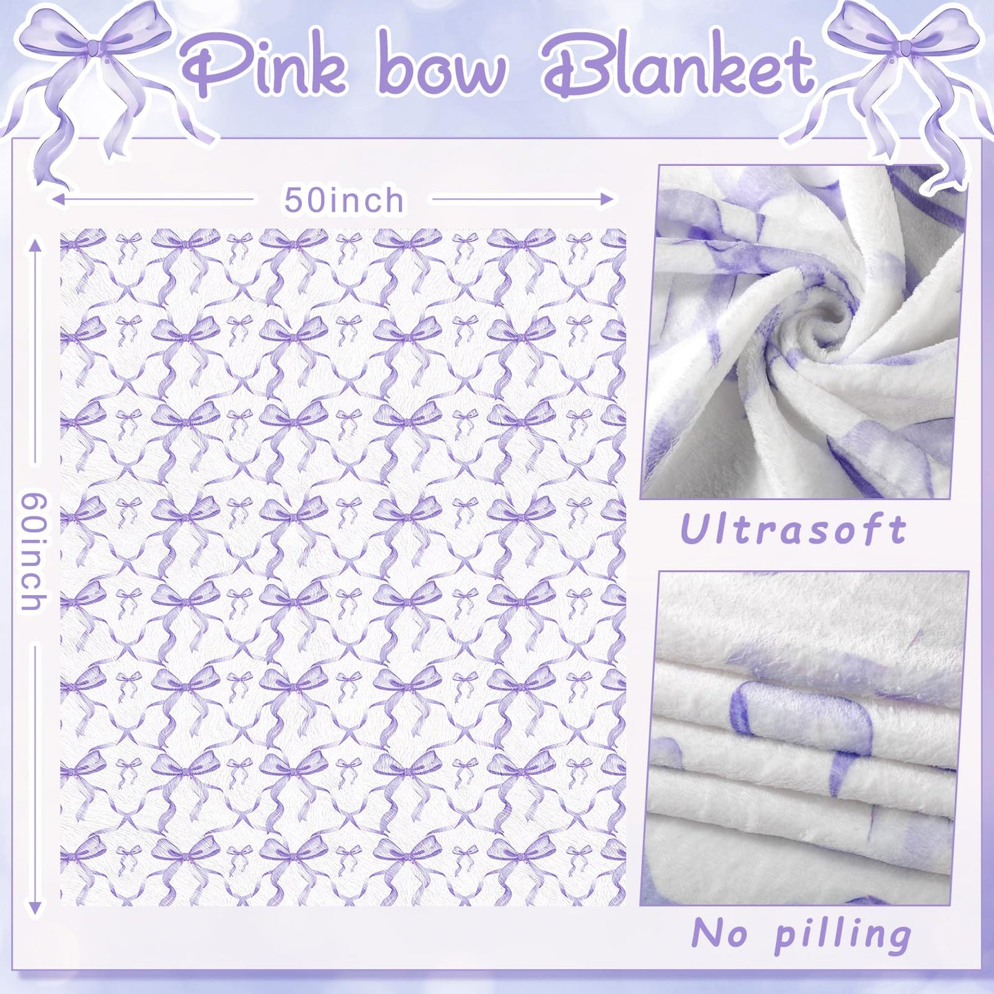 Coquette Bow Blanket Flannel Soft Lightweight Aesthetic Plush, 50" x 60"