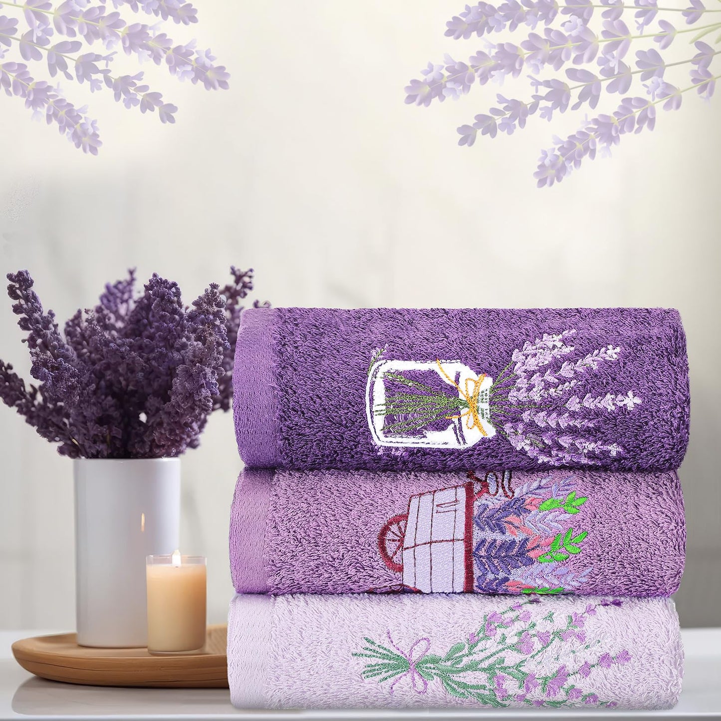 Embroidered Floral Hand Towels - Cute Summer Flowers Cotton Soft Absorbent Towels