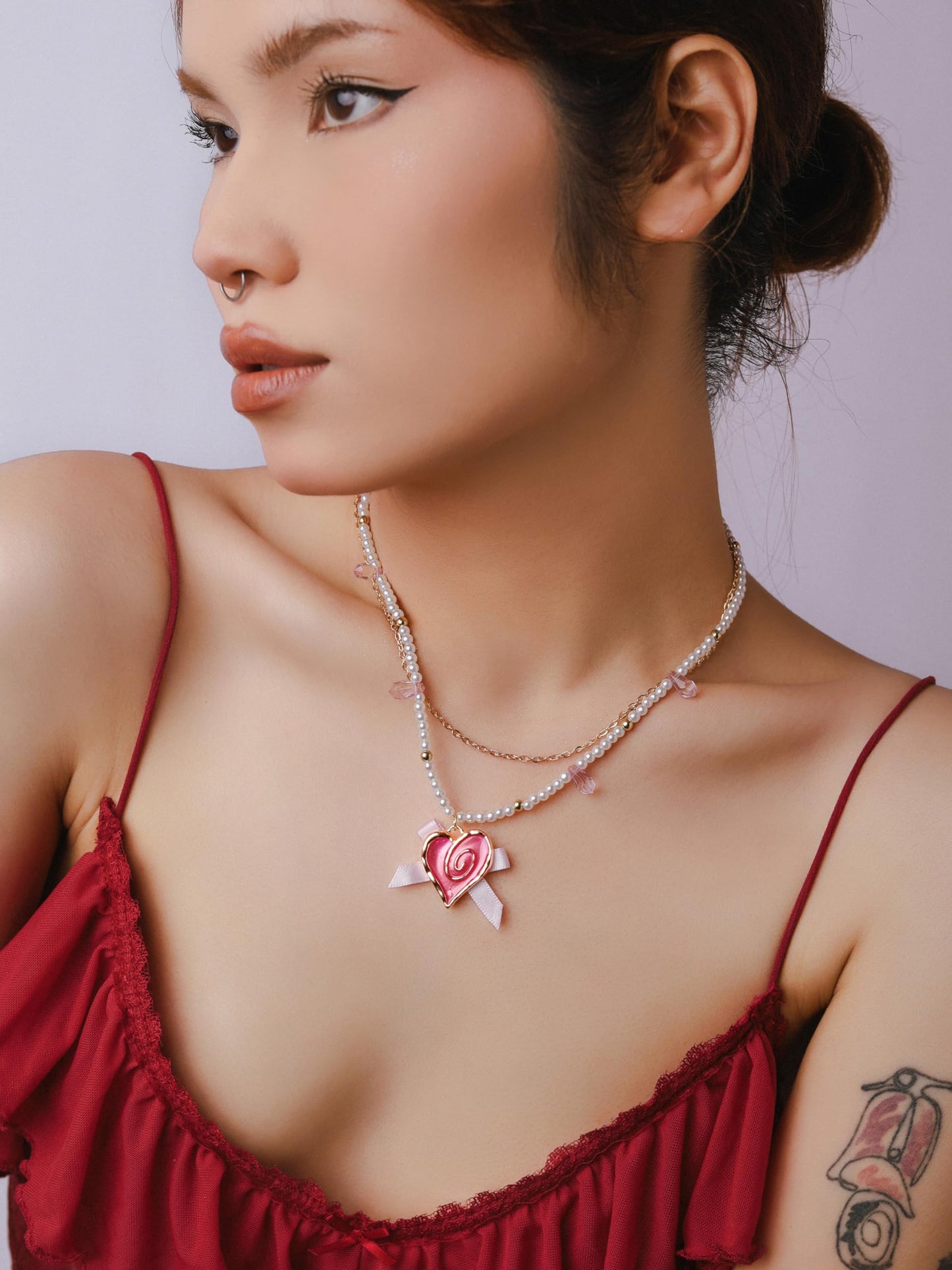 Y2K Kawaii Coquette Pink Bow Cutecore Aesthetic Beaded Choker Necklace