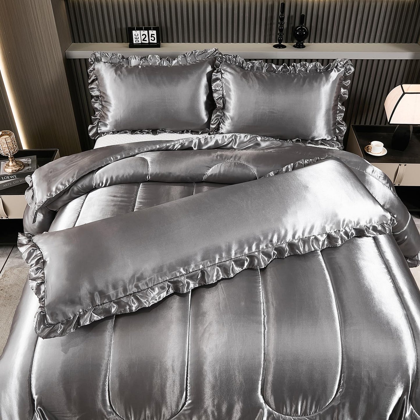 Comforter Silk Beddings - Luxury Silky Body Pillow Cover Ruffle