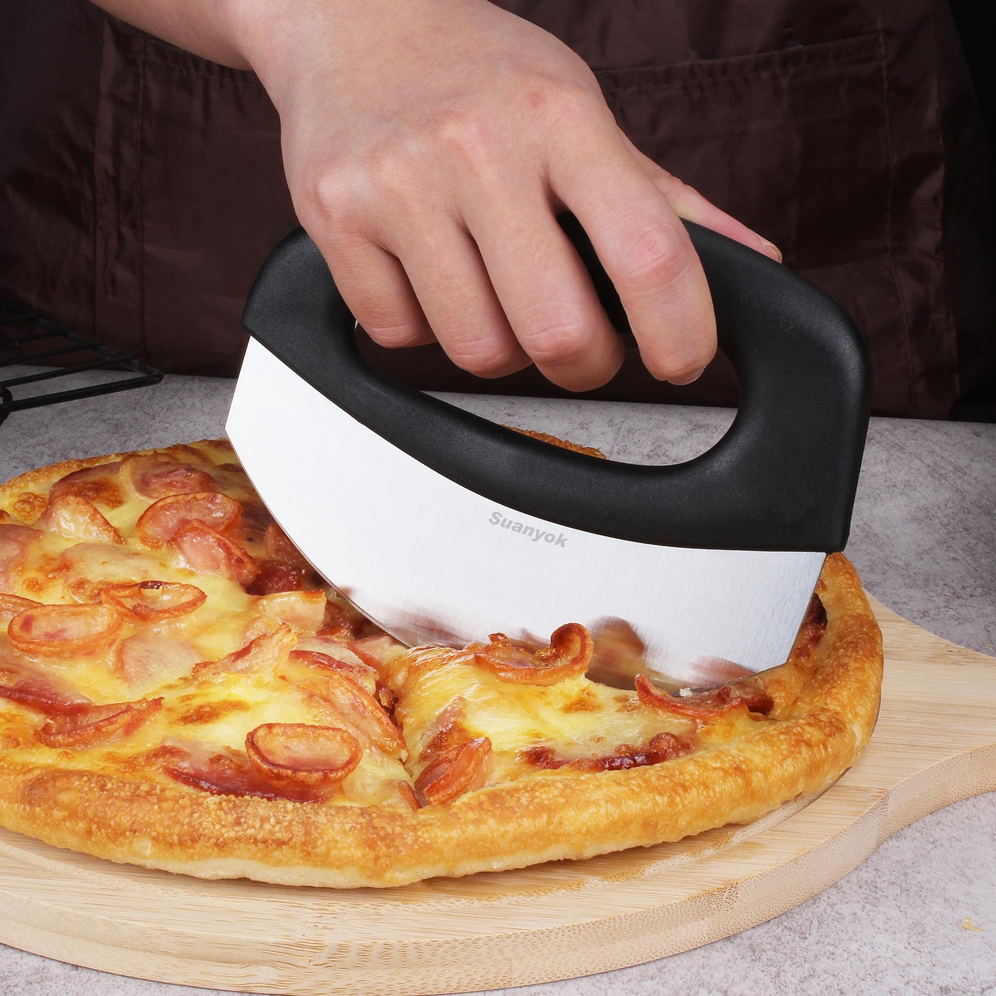 Premium Pizza Cutter Food Chopper-Super Sharp Blade Stainless Steel Pizza Cutter with Protective Sheath Multi Function Pizza Knife