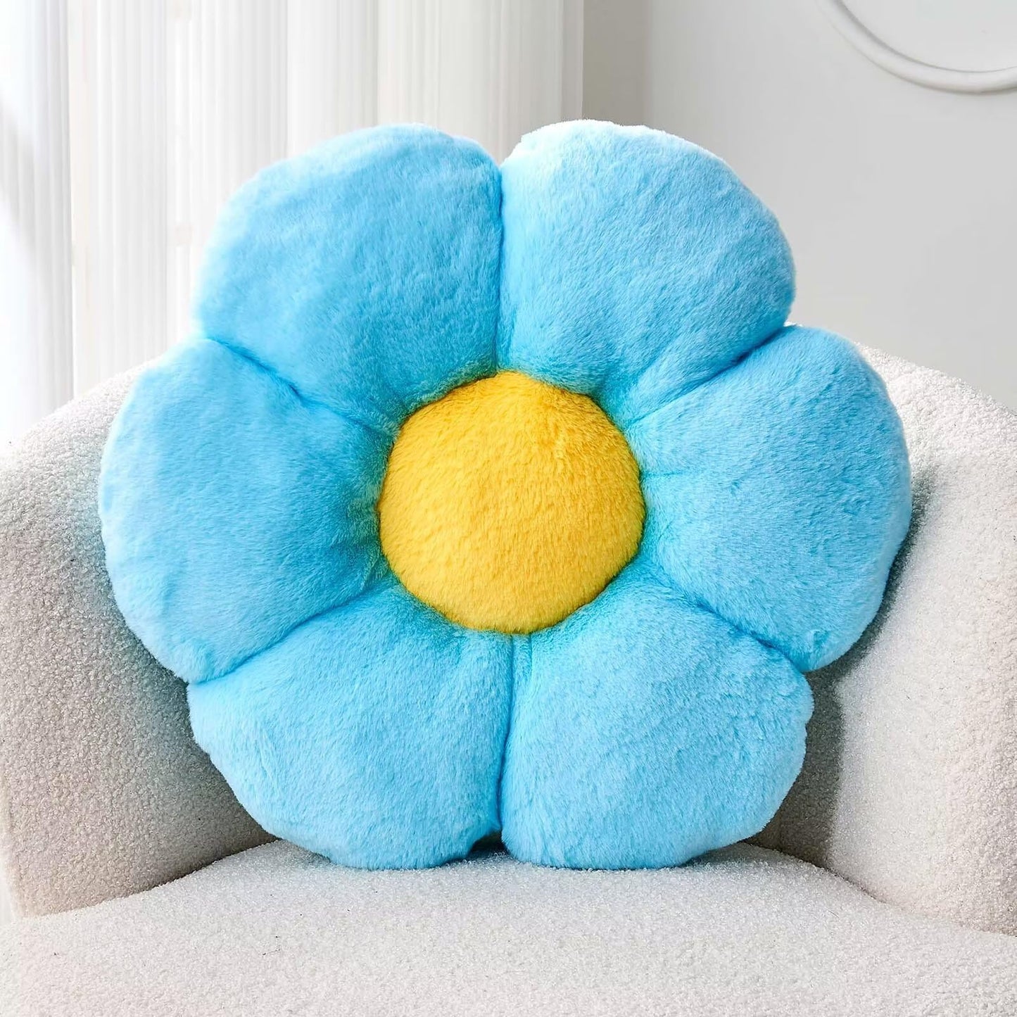 Plush Flower-Shaped Throw Pillow – Soft Faux Rabbit Fur Cushion for Bedroom or Living Room Decor