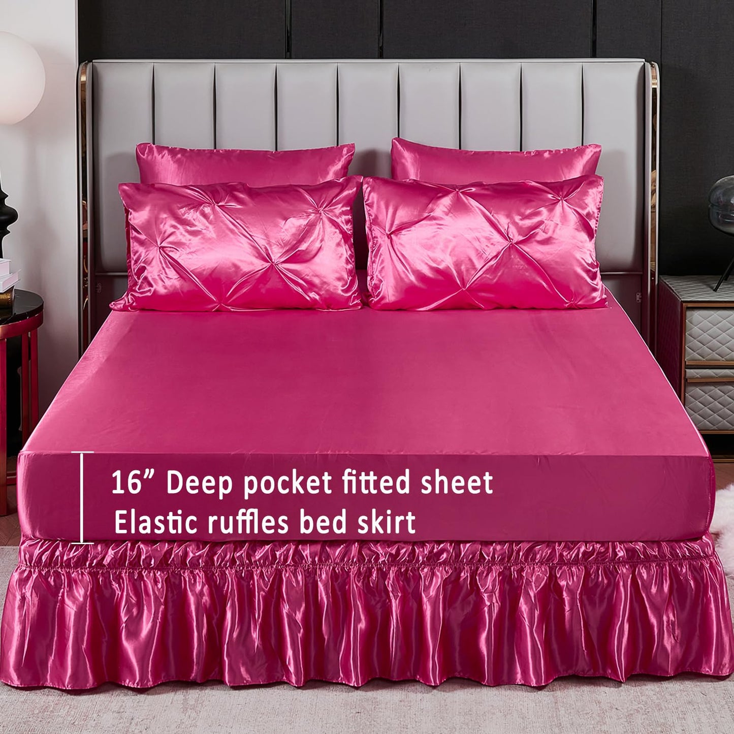 Pinch Pleat Bedding Set - Pin-tuck Luxury Bed Comforter Set 10 Pcs, Soft Silky Down Comforter Bed Set Satin with Sheets