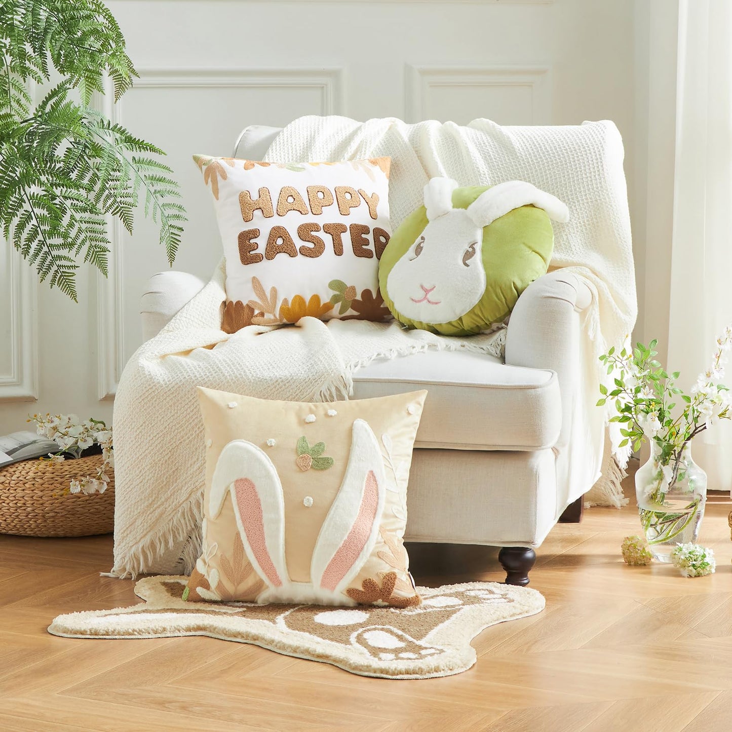 Easter Decorations Pillow Covers, Rabbit Pillow Covers, 18X18 Set of 2