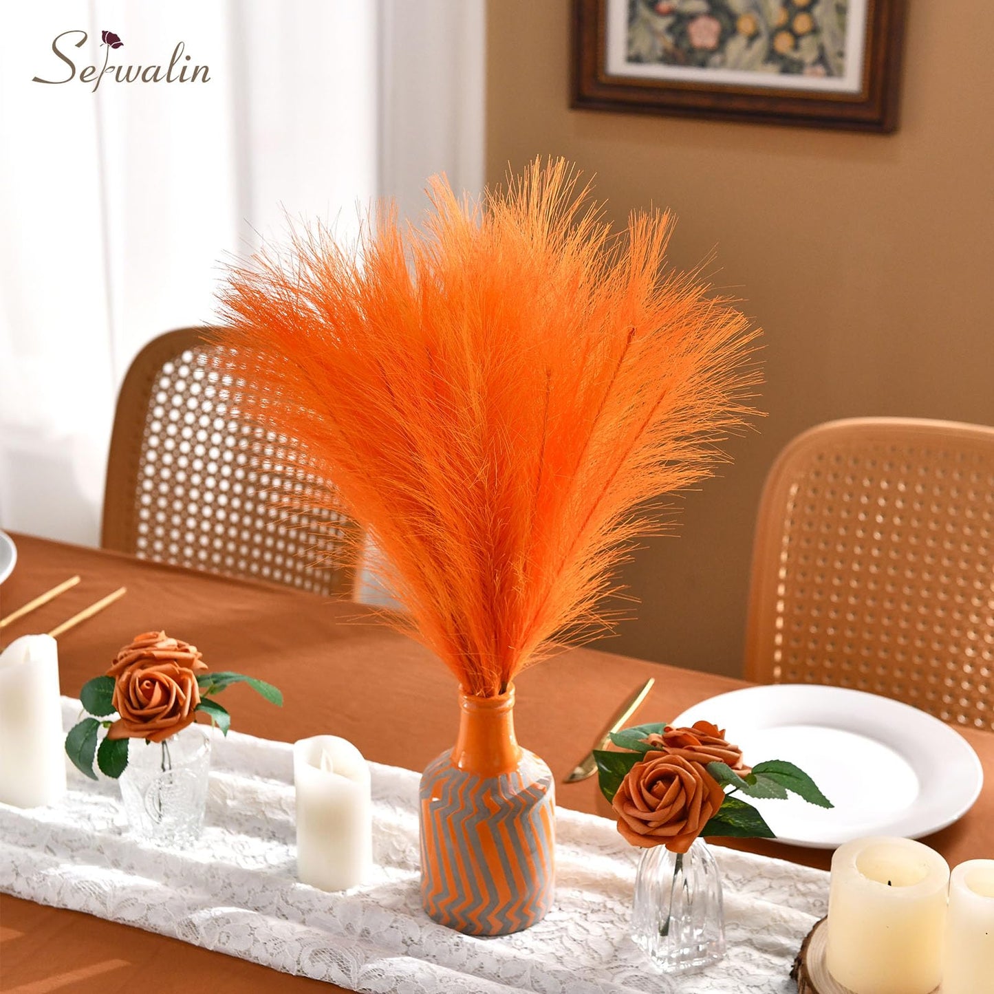 Faux Pampas Grass Decor 17.7 Inch 6pcs, Home Decor