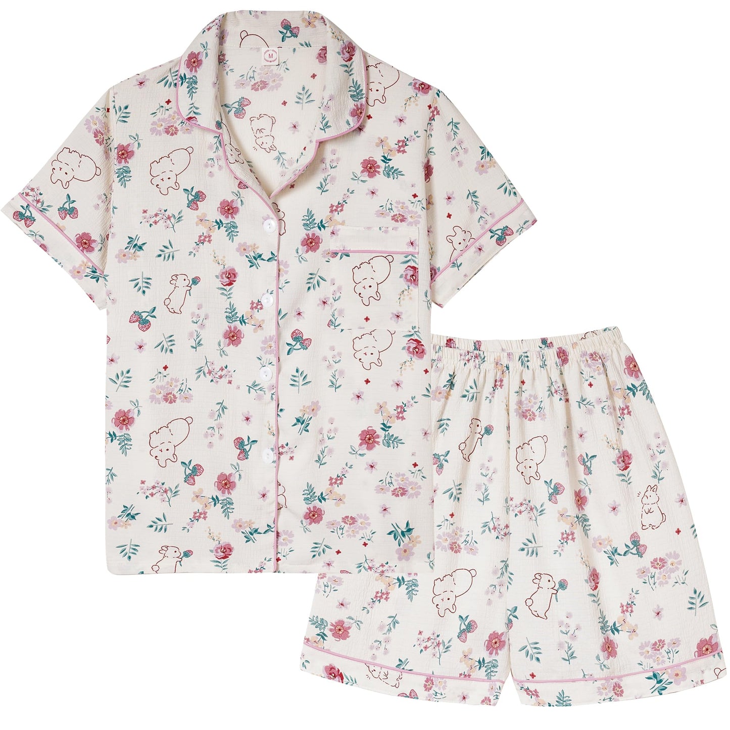 Girls Button Down Sleepwear Short Sleeve With Shorts 2PCS Pajama Sets