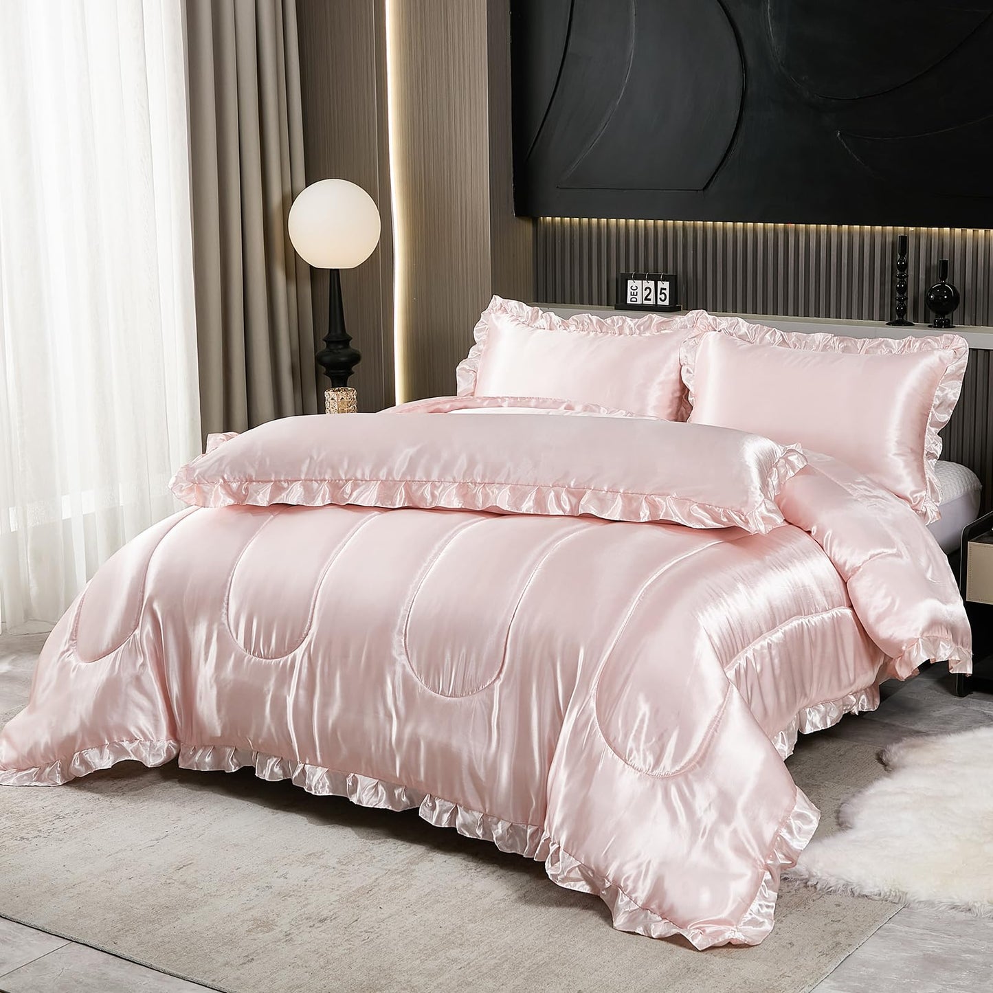 Comforter Silk Beddings - Luxury Silky Body Pillow Cover Ruffle