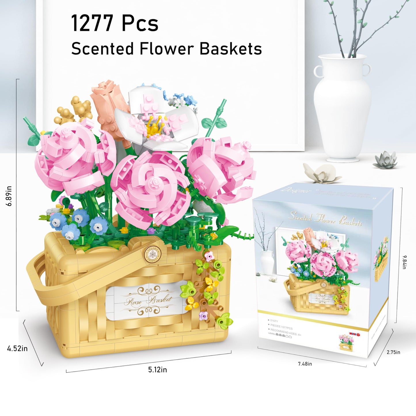 Flower Bouquet Building Kit Bonsai Rose Fower Basket Building Blocks Set