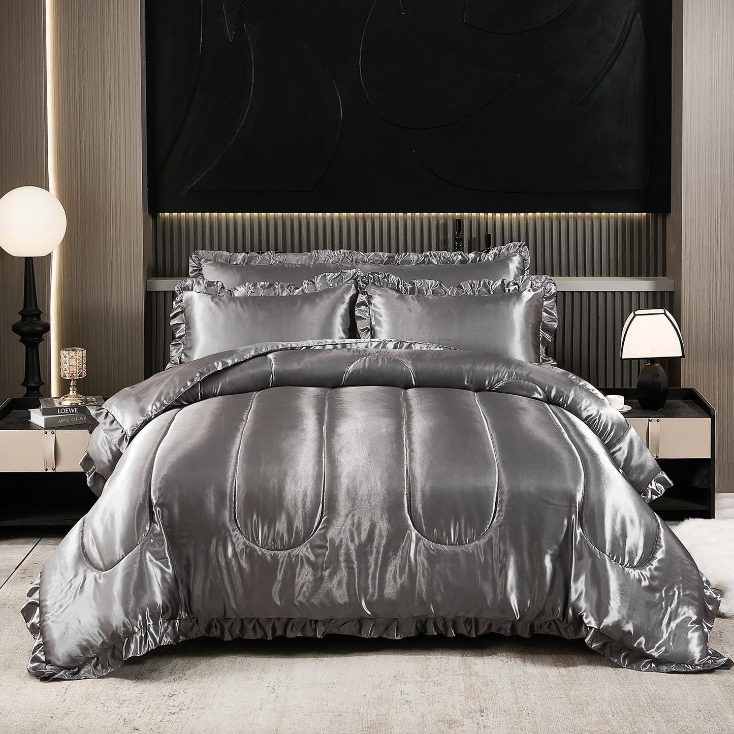 Comforter Silk Beddings - Luxury Silky Body Pillow Cover Ruffle