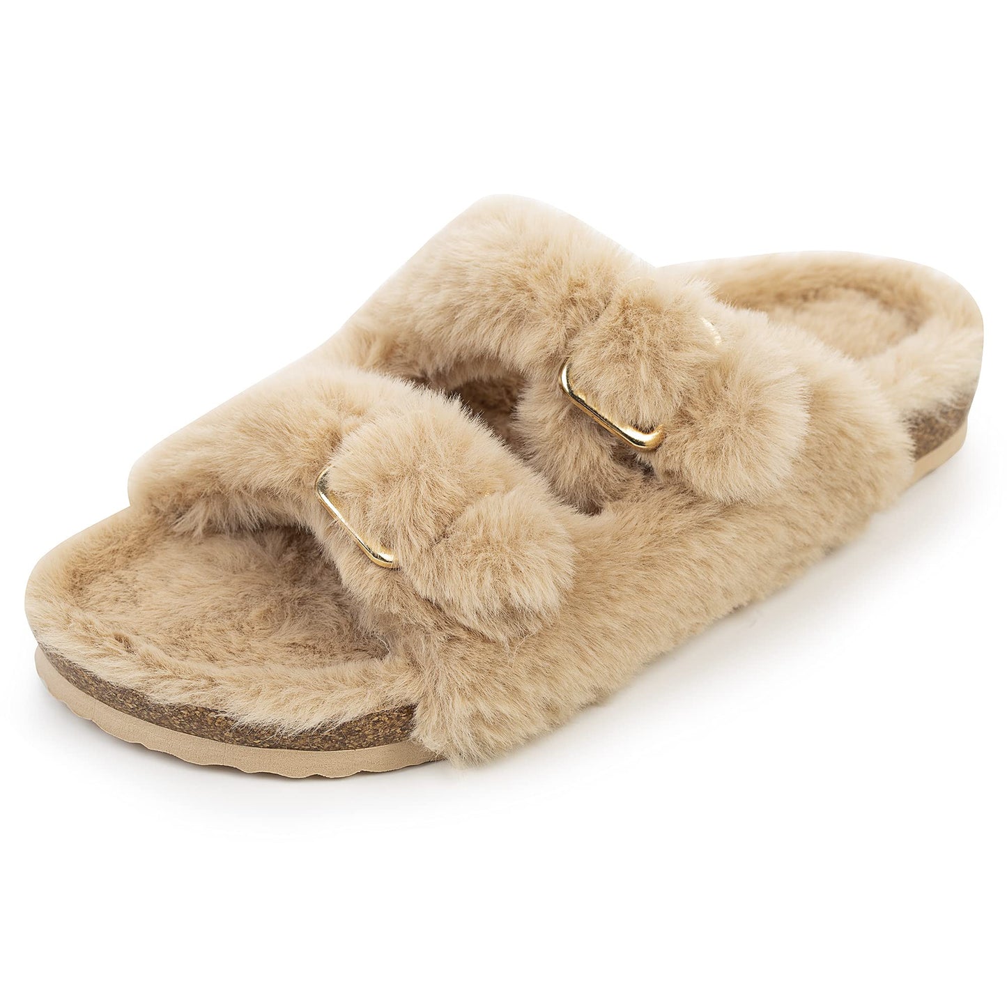 Womens Open Toe Slipper with Cozy Lining, Faux Fur Slide Sandals