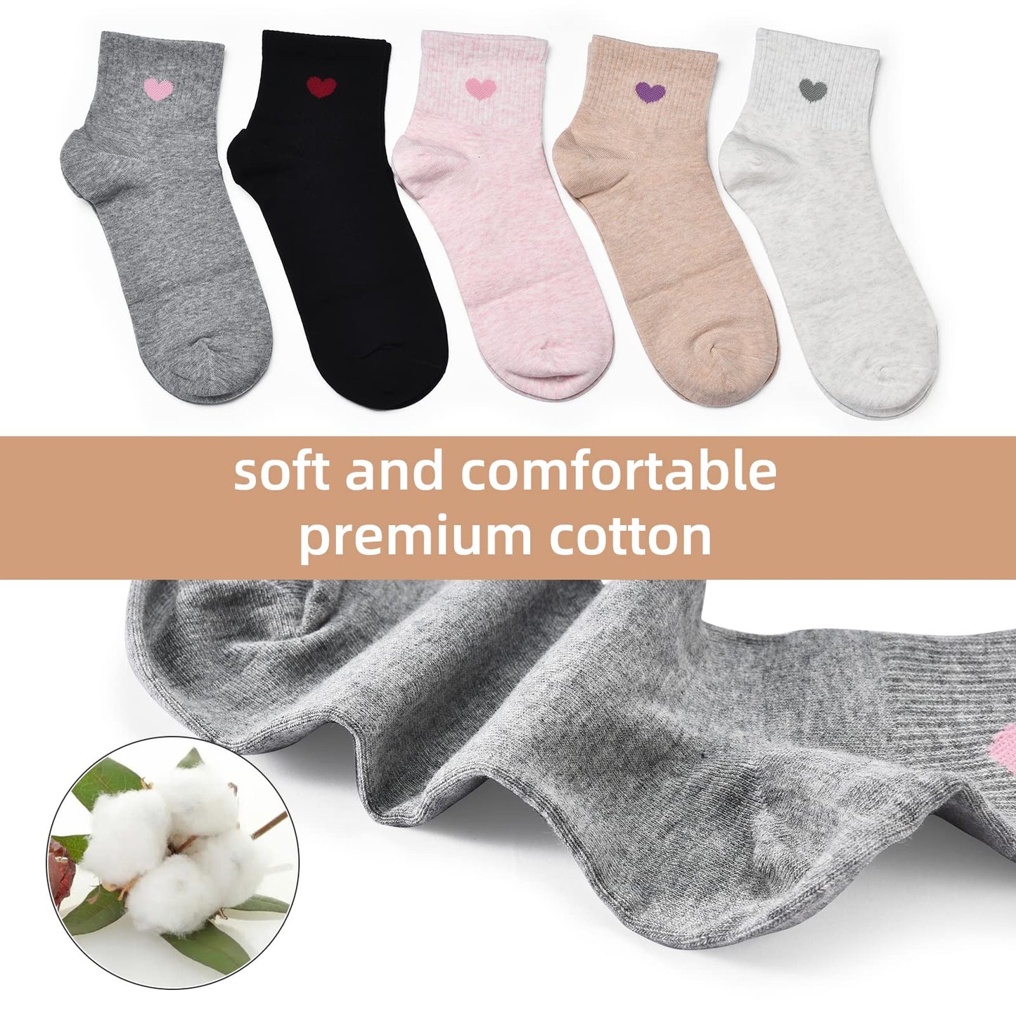 Women's Crew Socks Ankle High Cotton Fun Cute Athletic Running Socks(5-Pairs With Present Box)