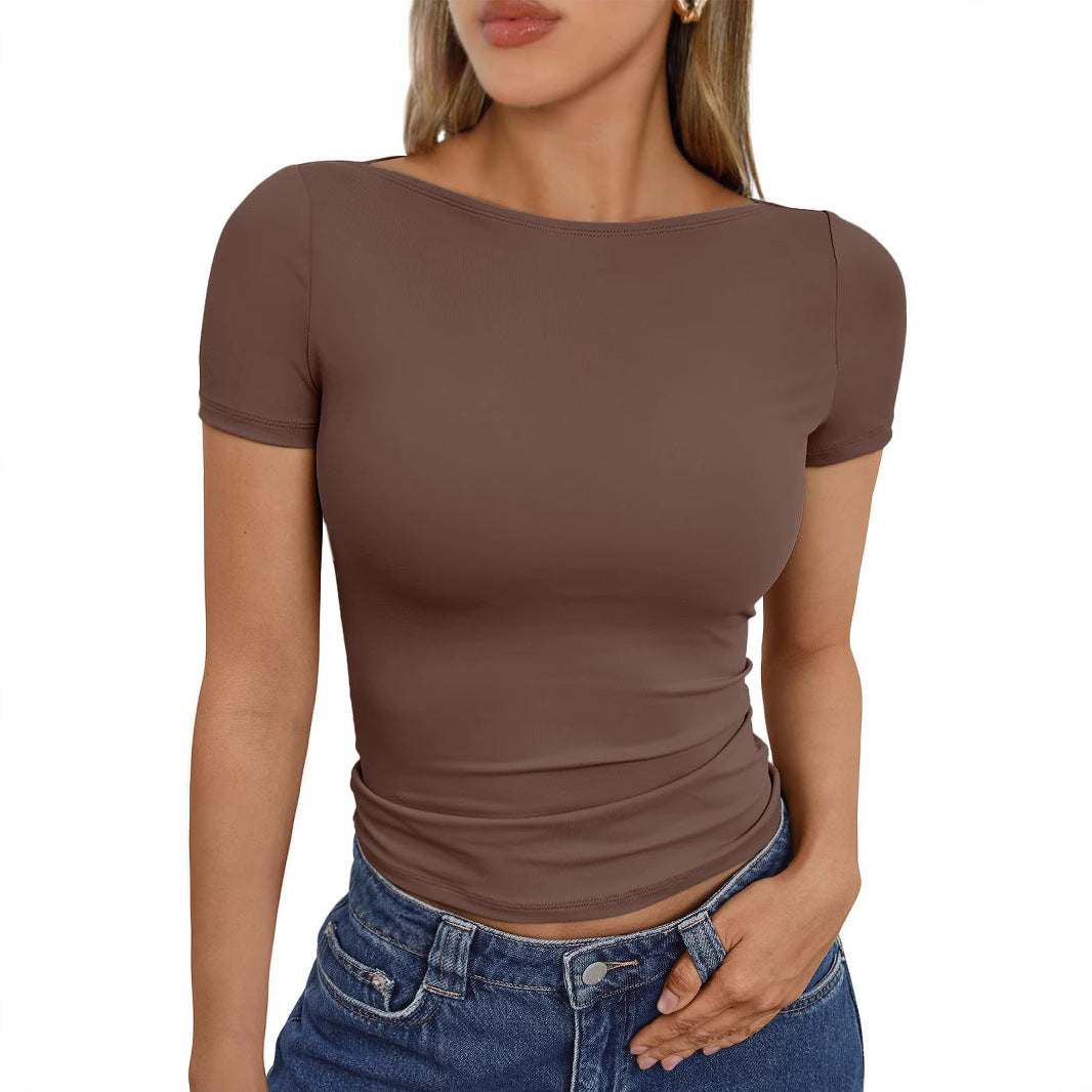 Round Neck Short Sleeve Slim Fit Hot Girl Tops