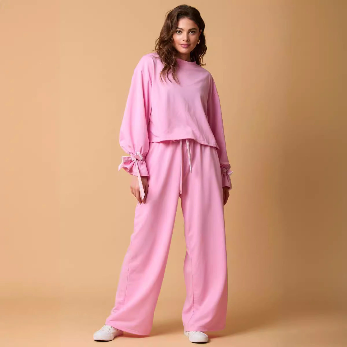 Velvet Bow Decoration Long-sleeved Trousers Two-piece Suit