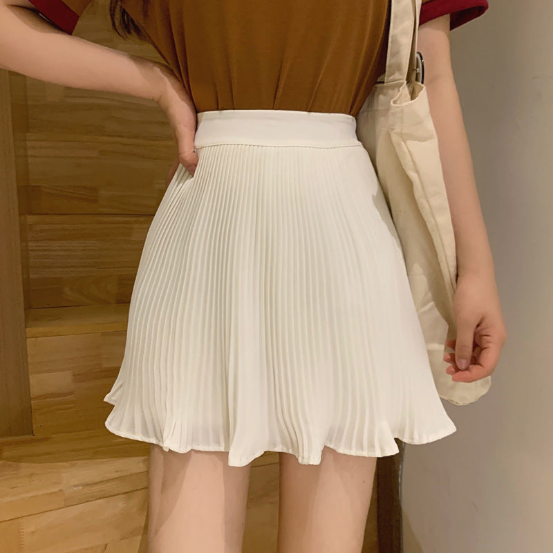 Half-length Women's Pleated Skirt High-Waisted A-Line Skirt