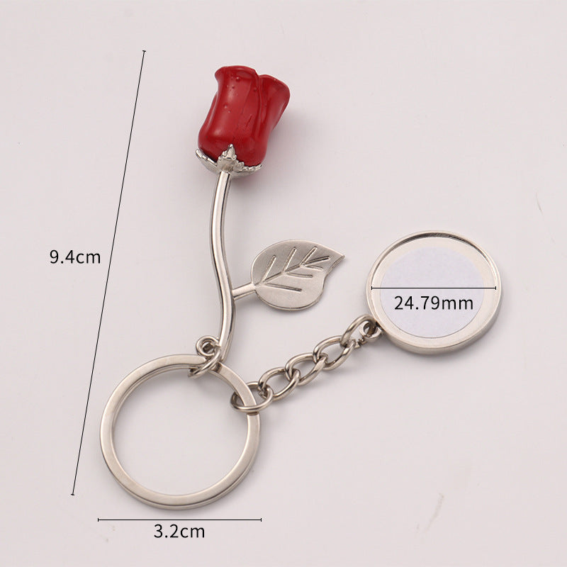 Zinc Alloy Rose Keychain Pendant