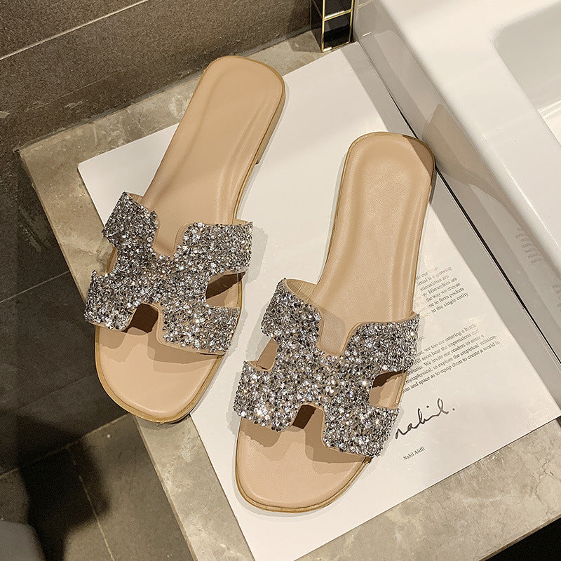 Non-slip sequin slippers