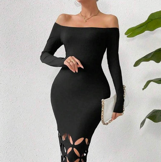 Shoulder Cut Out Bodycon Dress Maxi Women Outfit