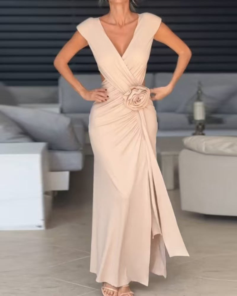 Solid Color Sleeveless V-neck Cross Stretch Dress