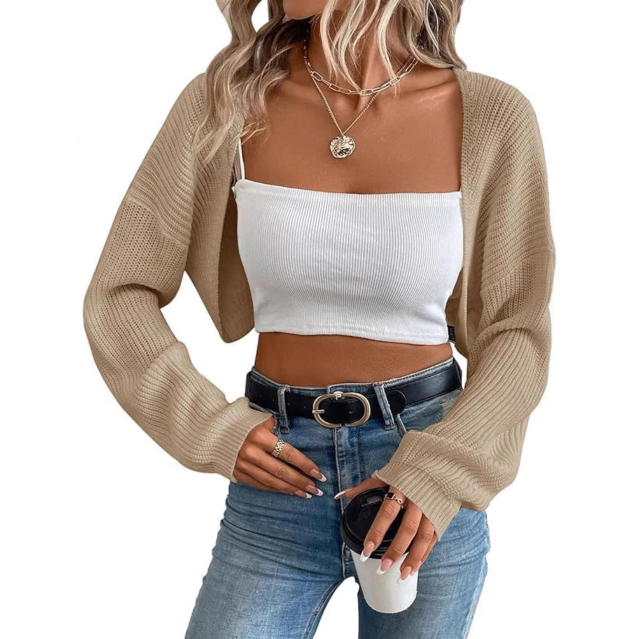 Women's Cardigan Shawl Long-sleeved Knitted Short Top