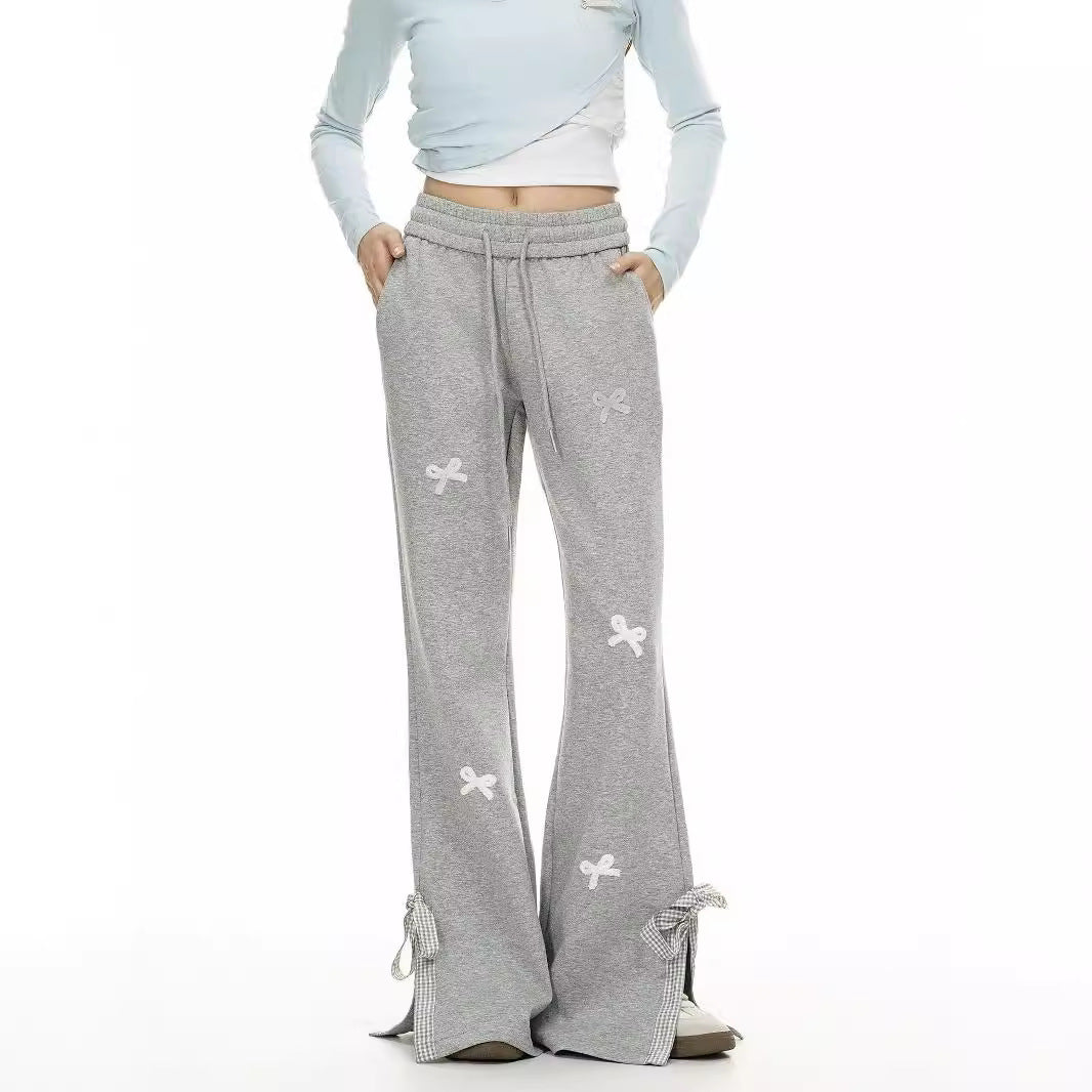 Women's Bow Embroidered Strap Sweatpants