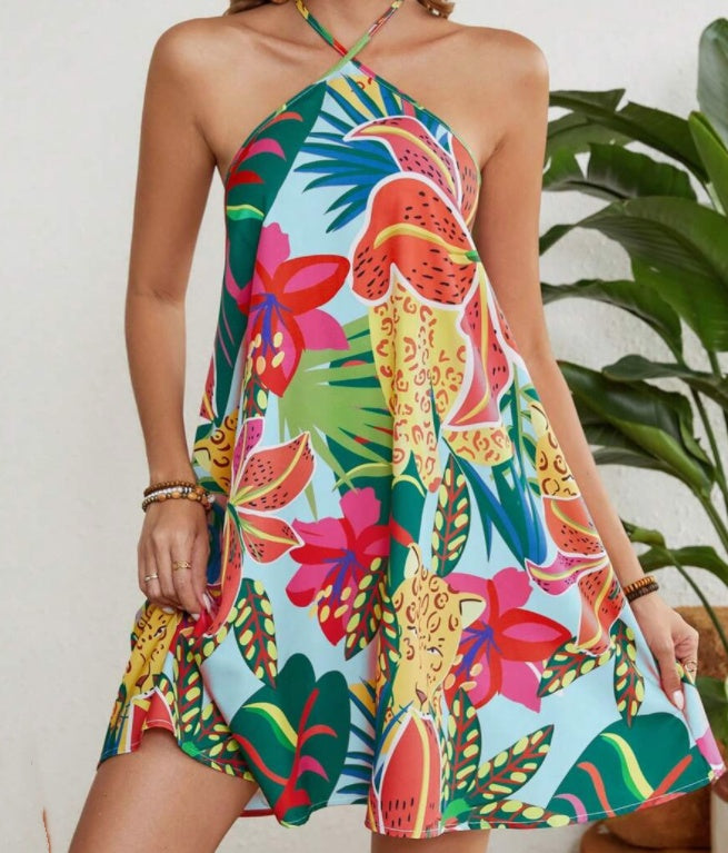 Full Printed Backless Camisole Dress