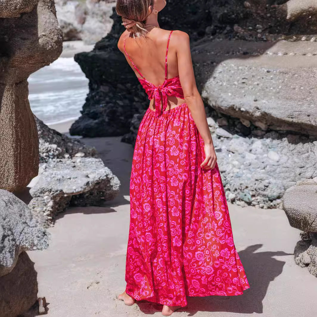 Knotted V-neck Long Dress