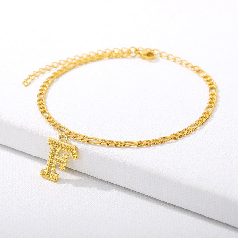 Initial Gold Letter Anklet Alphabet Pendants