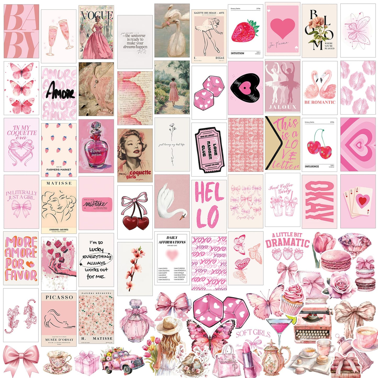 Preppy Aesthetic Wall Collage Kit – Cute Posters for Girls' Bedroom Decor