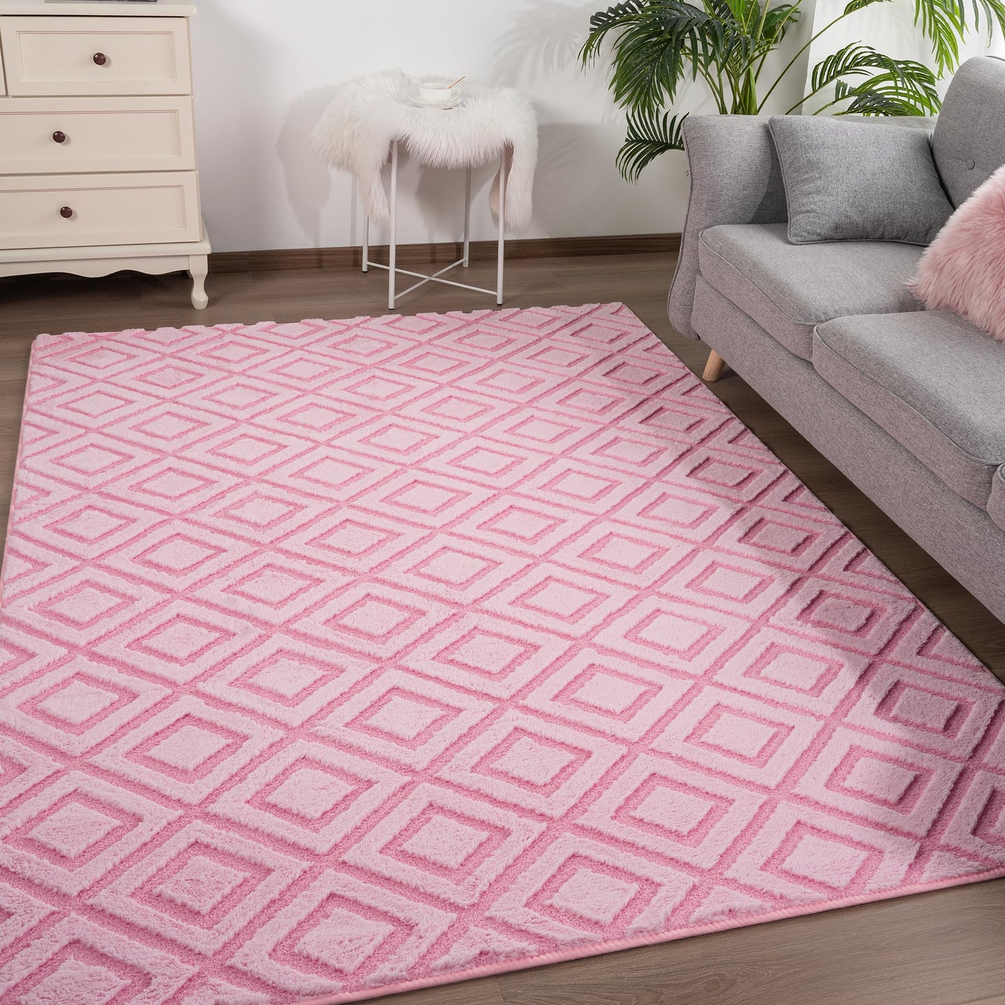 Geometric Memory Foam Rugs - Fluffy Checkered Shaggy Area Rug, Non-Slip Washable Modern Indoor Carpet