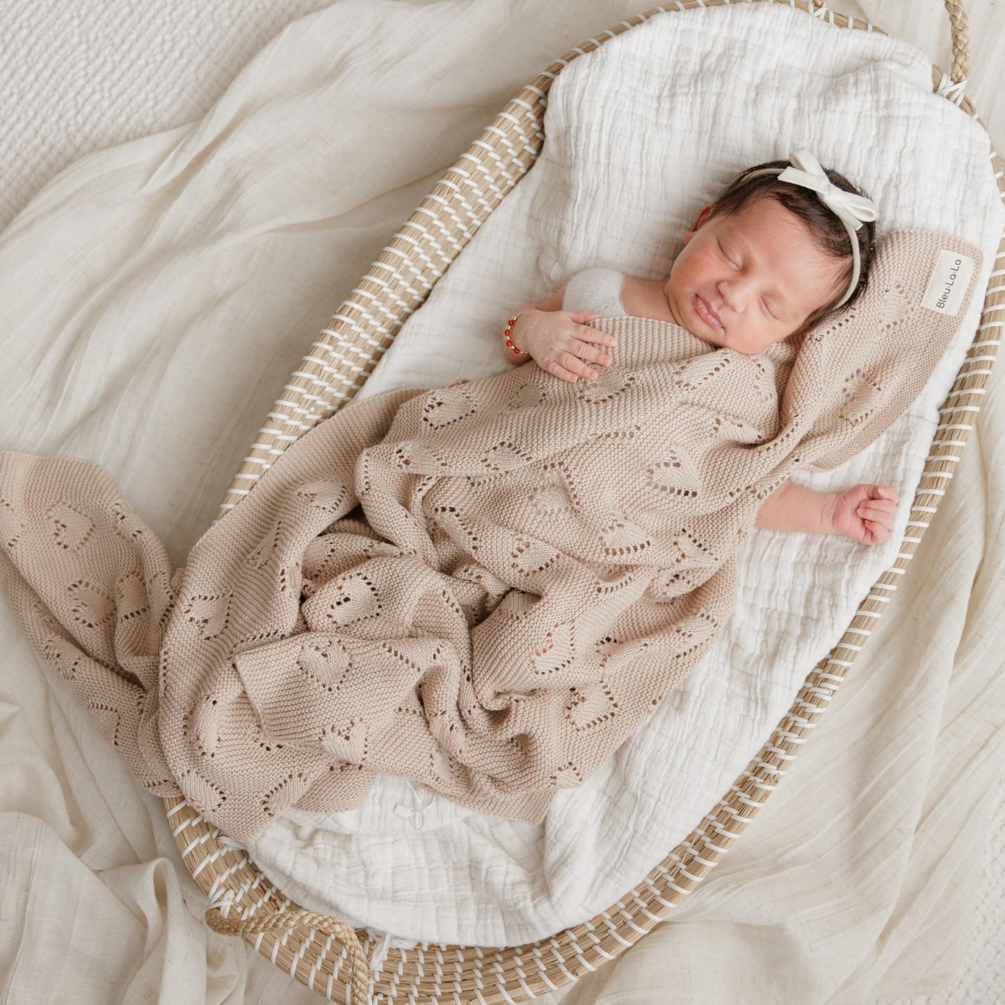 Swaddling Luxury Cotton Knit Heart Baby Blanket