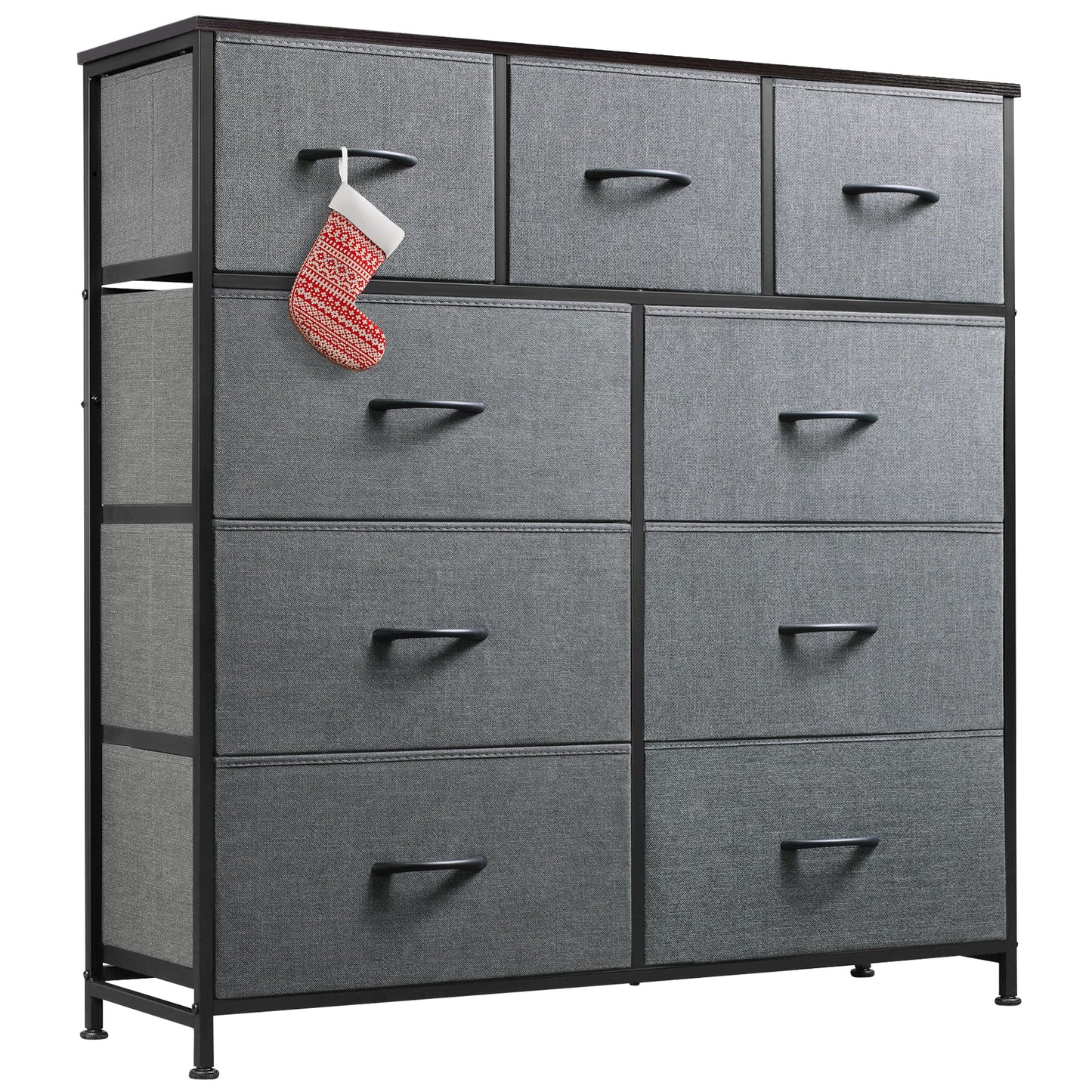 Drawer Fabric 9 Dresser – Tall Storage Tower with Bins, Steel Frame, and Wood Top