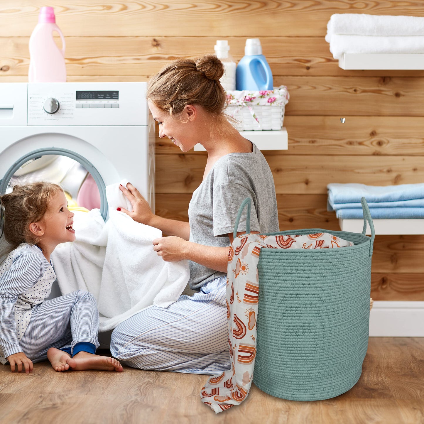 Cotton Boho Rope Laundry Basket – Woven Hamper for Blankets, Toys, and Nursery Storage