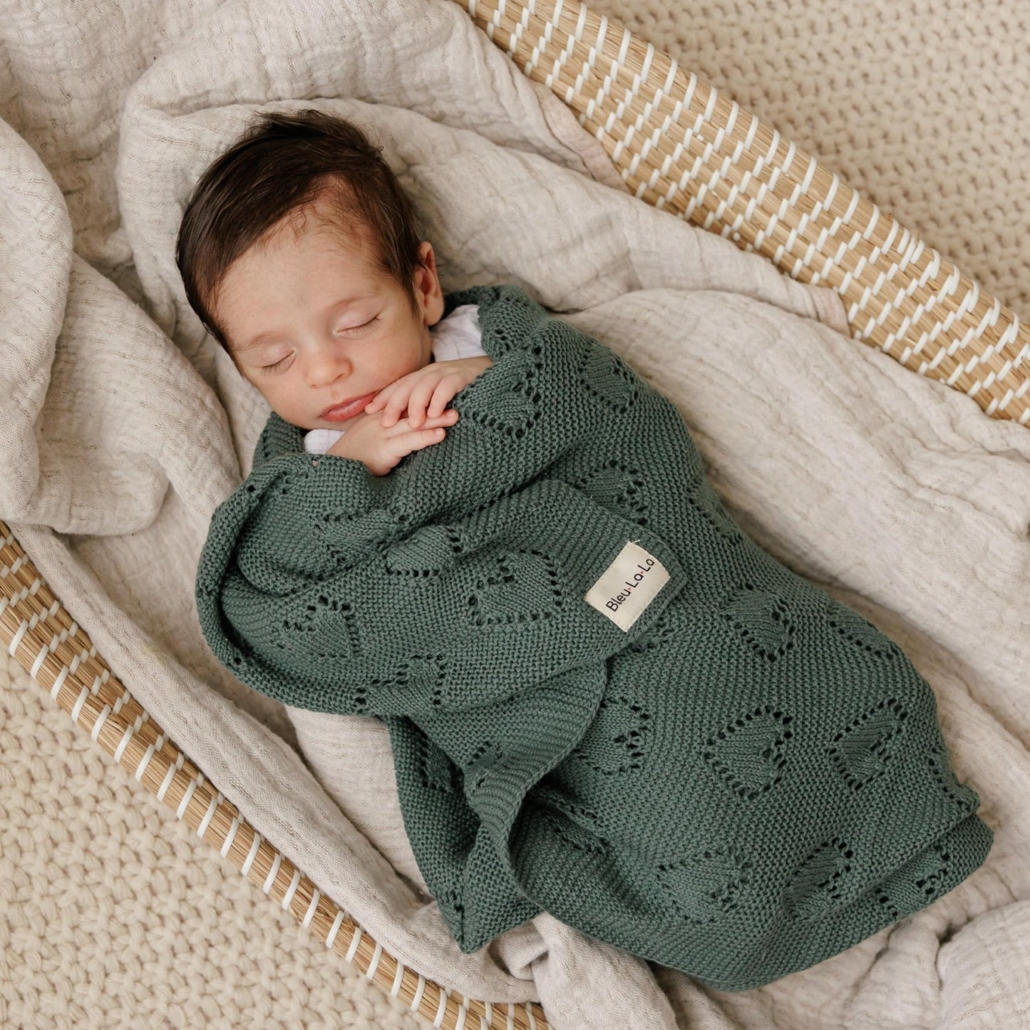 Swaddling Luxury Cotton Knit Heart Baby Blanket