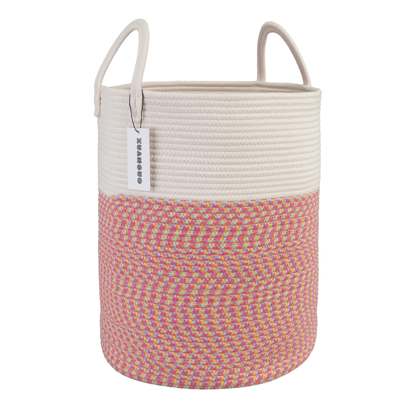 Cotton Boho Rope Laundry Basket – Woven Hamper for Blankets, Toys, and Nursery Storage