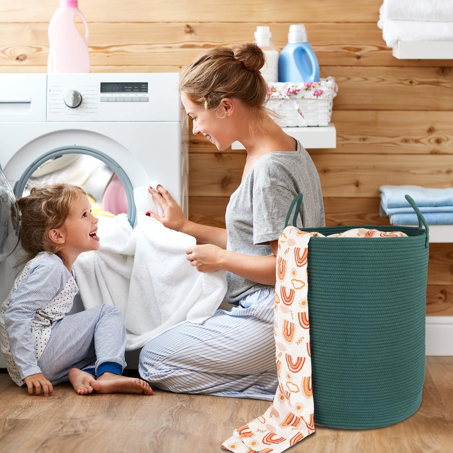 Cotton Boho Rope Laundry Basket – Woven Hamper for Blankets, Toys, and Nursery Storage