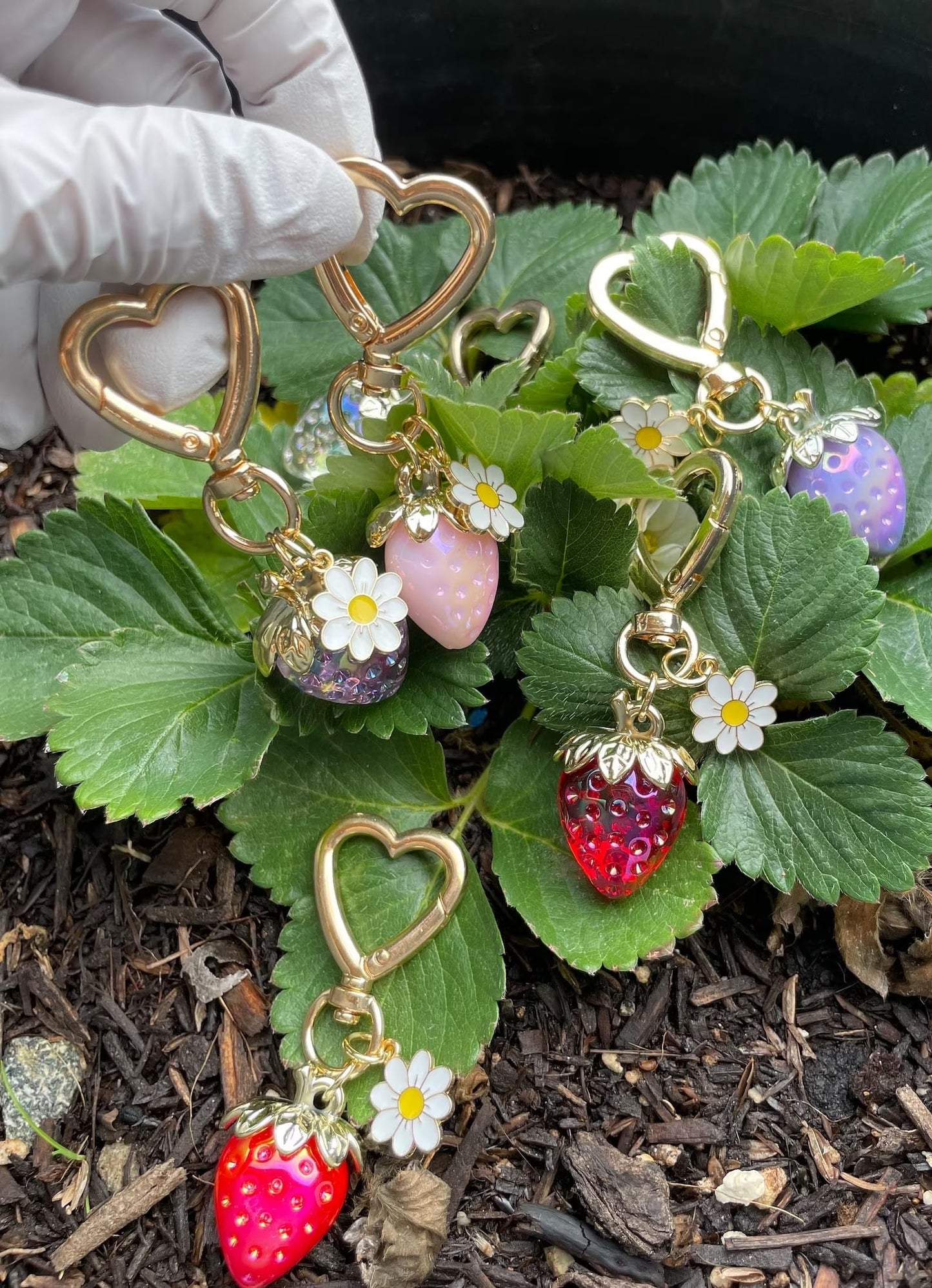 Cute Strawberry Keychain, Kawaii Heart Flower Daisy Keychain