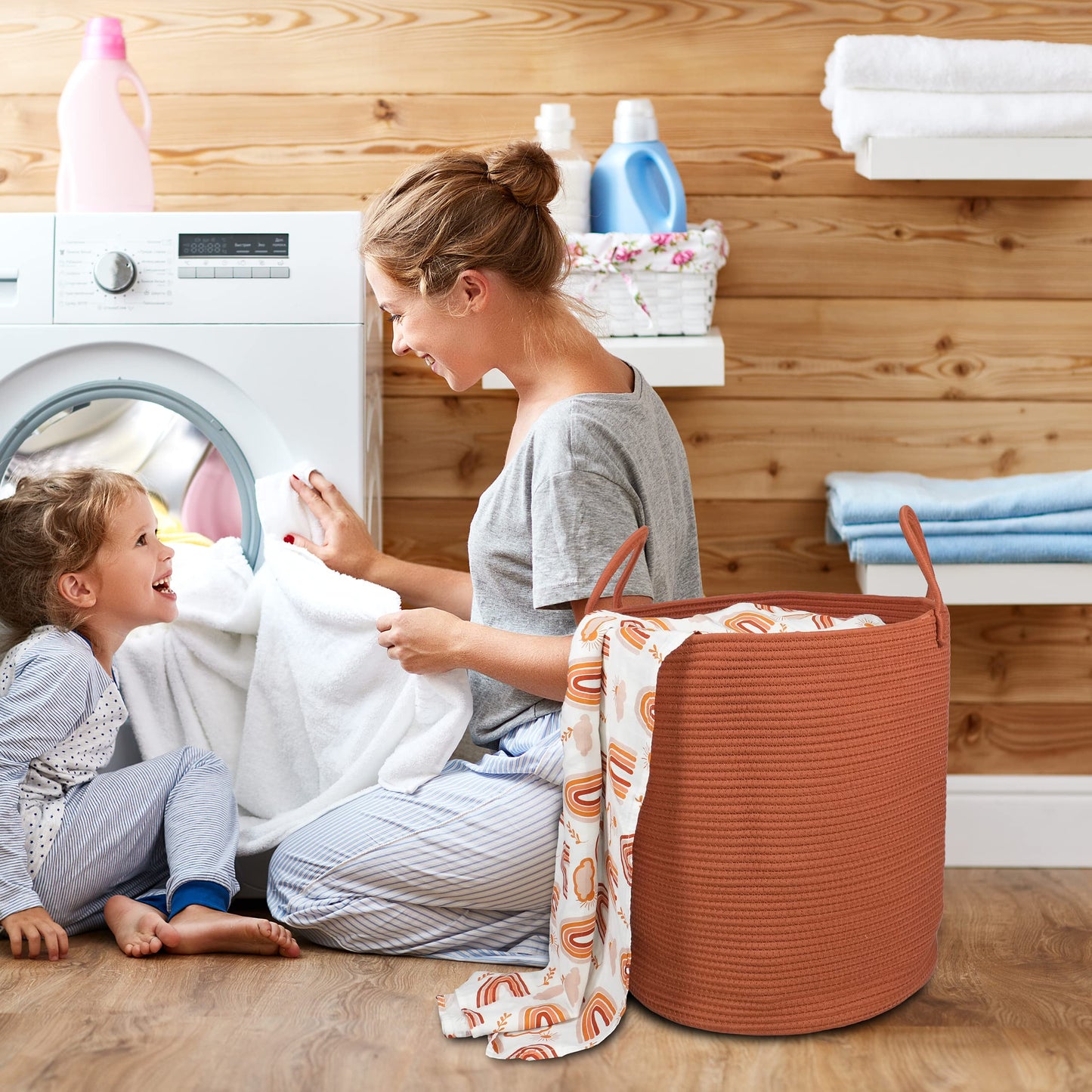 Cotton Boho Rope Laundry Basket – Woven Hamper for Blankets, Toys, and Nursery Storage