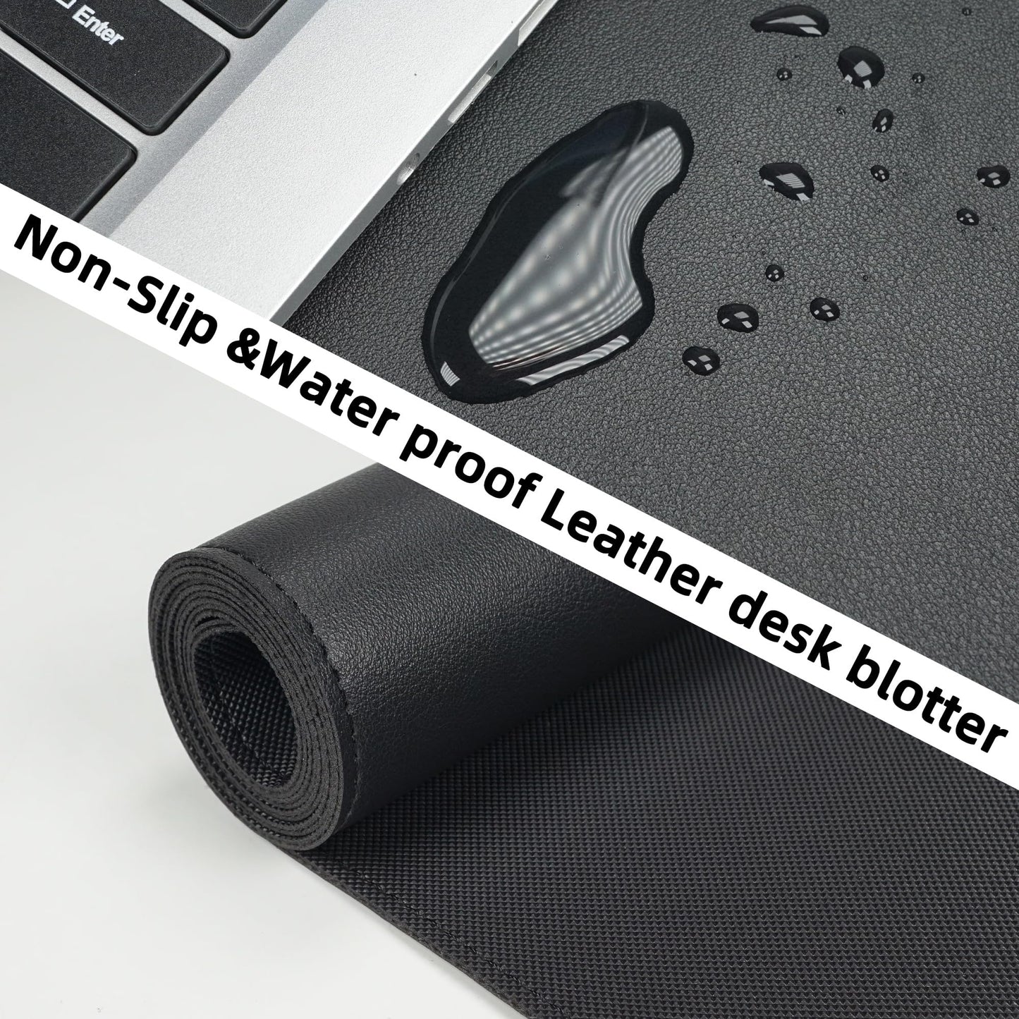 Large Non-Slip Desk Pad - Waterproof PU Leather Desk Protector, 31.5" x 12"