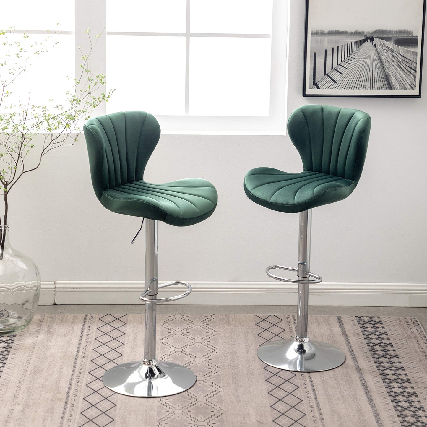 Velvet Adjustable Swivel Barstools, Set of 2