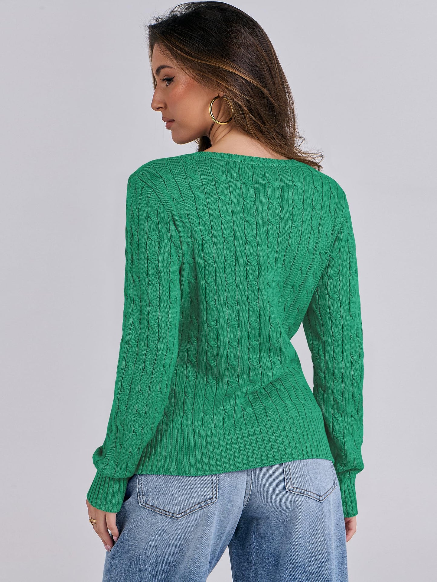 Women's Long Sleeve V Neck Cable Knit Sweater Jumper