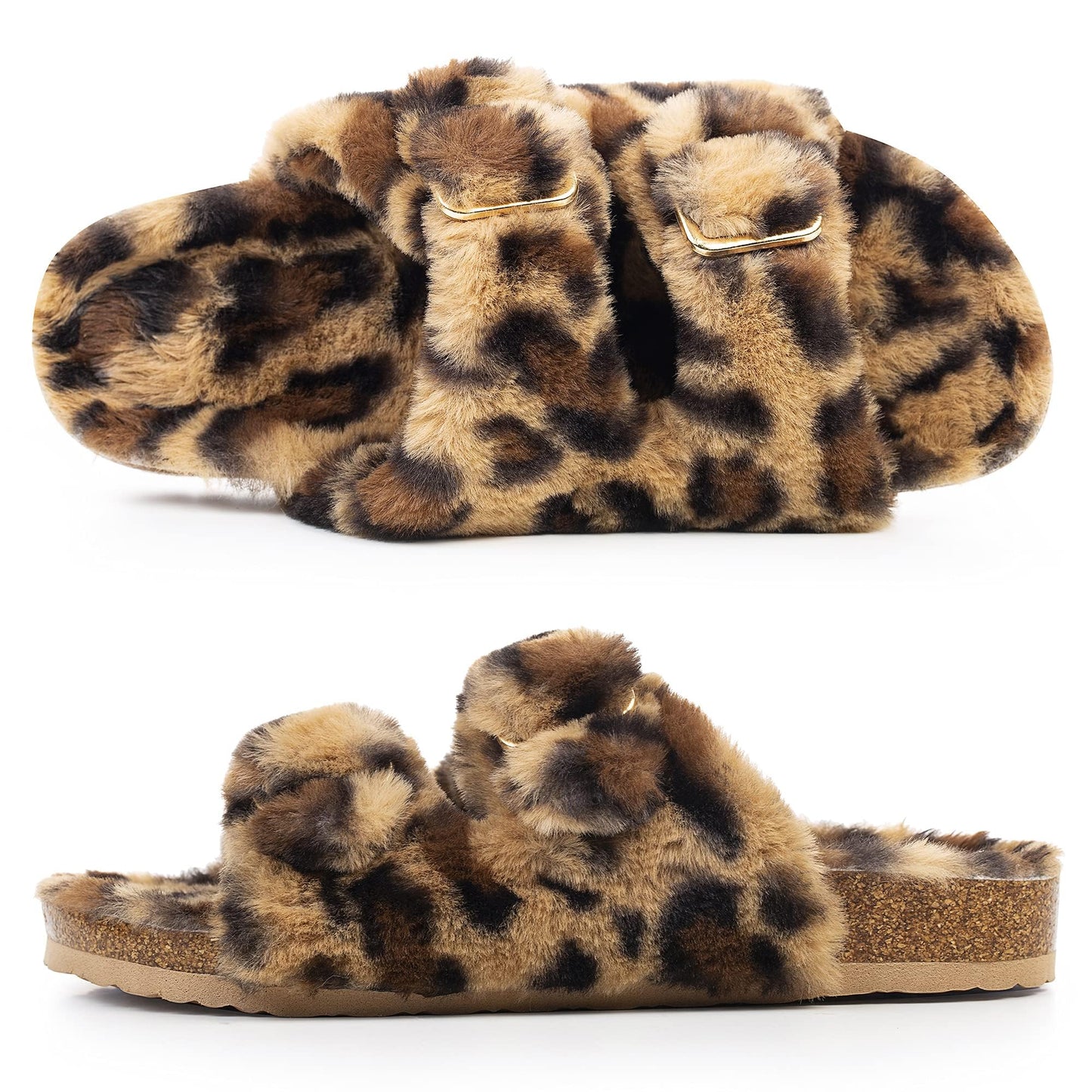 Womens Open Toe Slipper with Cozy Lining, Faux Fur Slide Sandals