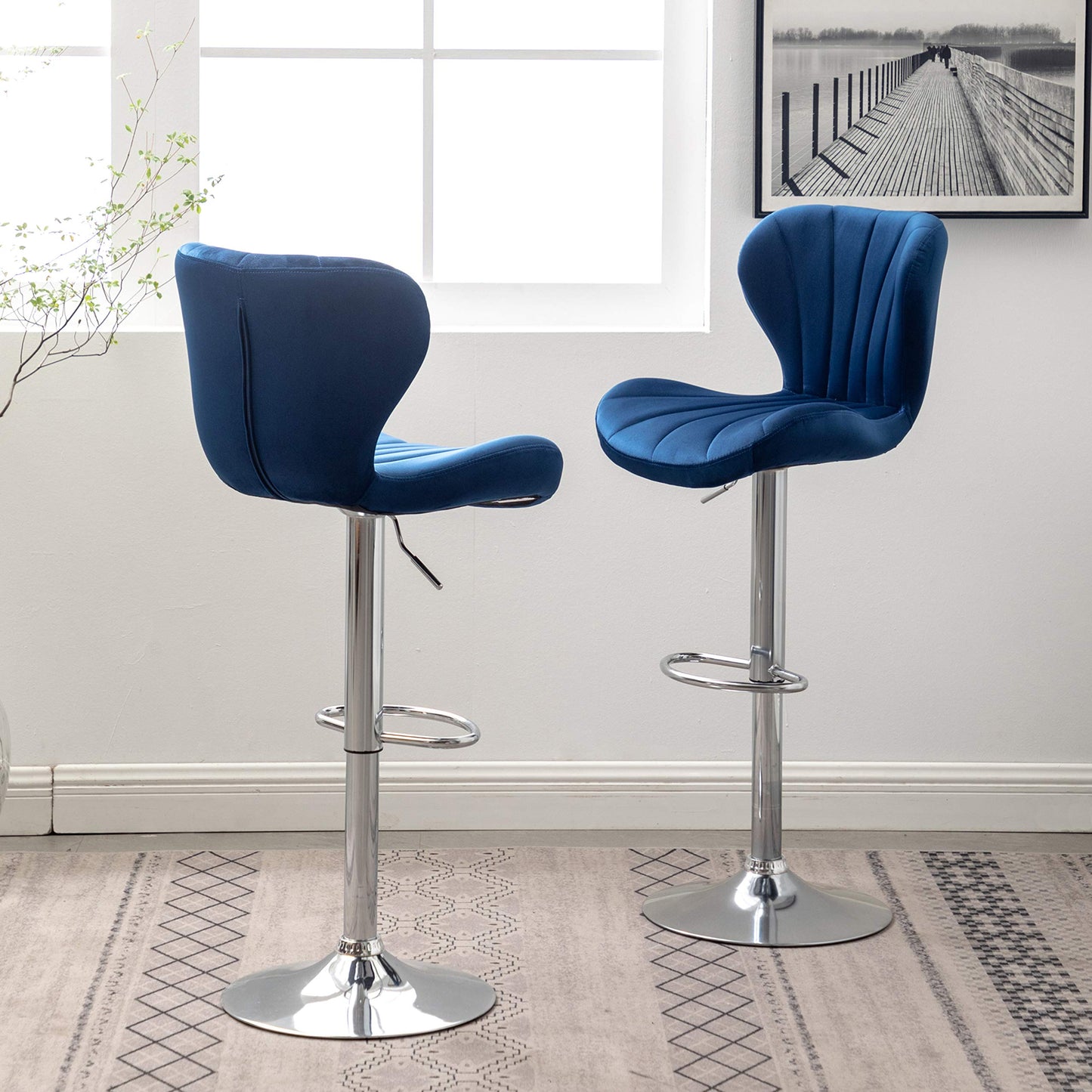 Velvet Adjustable Swivel Barstools, Set of 2