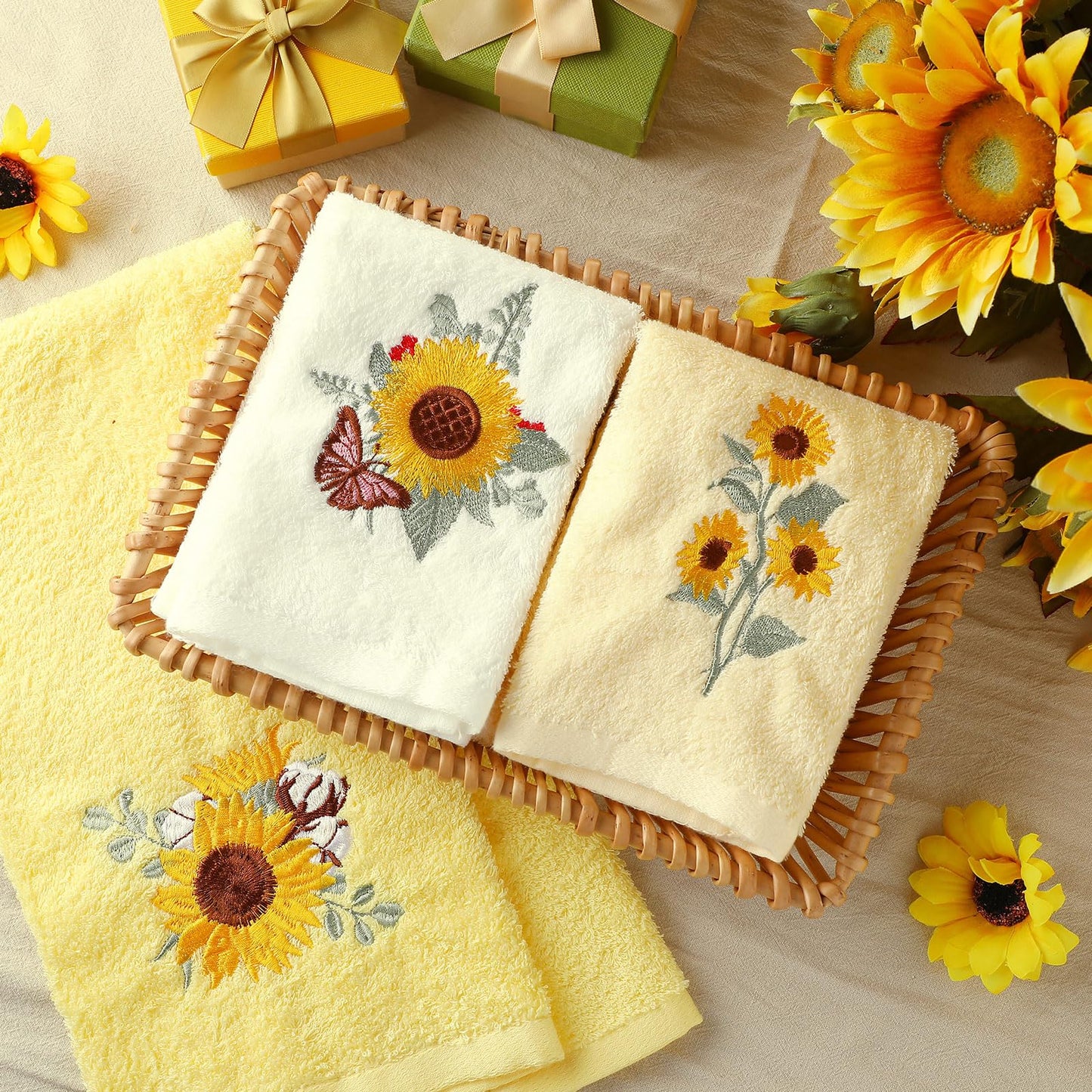 Embroidered Floral Hand Towels - Cute Summer Flowers Cotton Soft Absorbent Towels