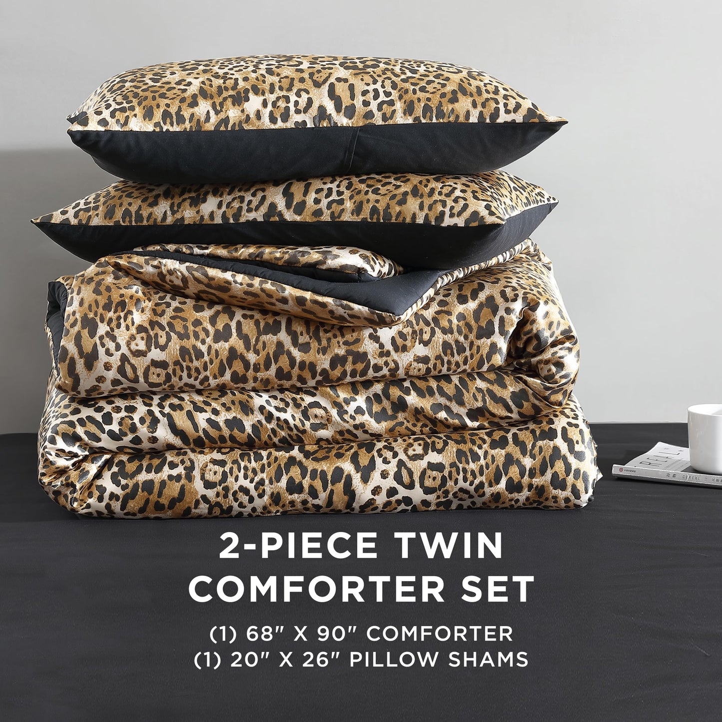 Juicy Couture Leopard Satin Duvet Cover Set - Cheetah Print 2-Piece Machine Washable Reversible Animal Print Bedding Duvet Cover and Sham Set