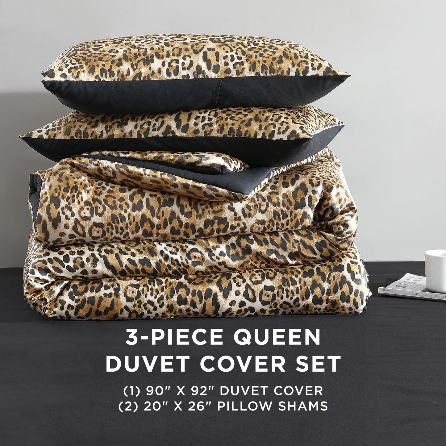 Juicy Couture Leopard Satin Duvet Cover Set - Cheetah Print 2-Piece Machine Washable Reversible Animal Print Bedding Duvet Cover and Sham Set