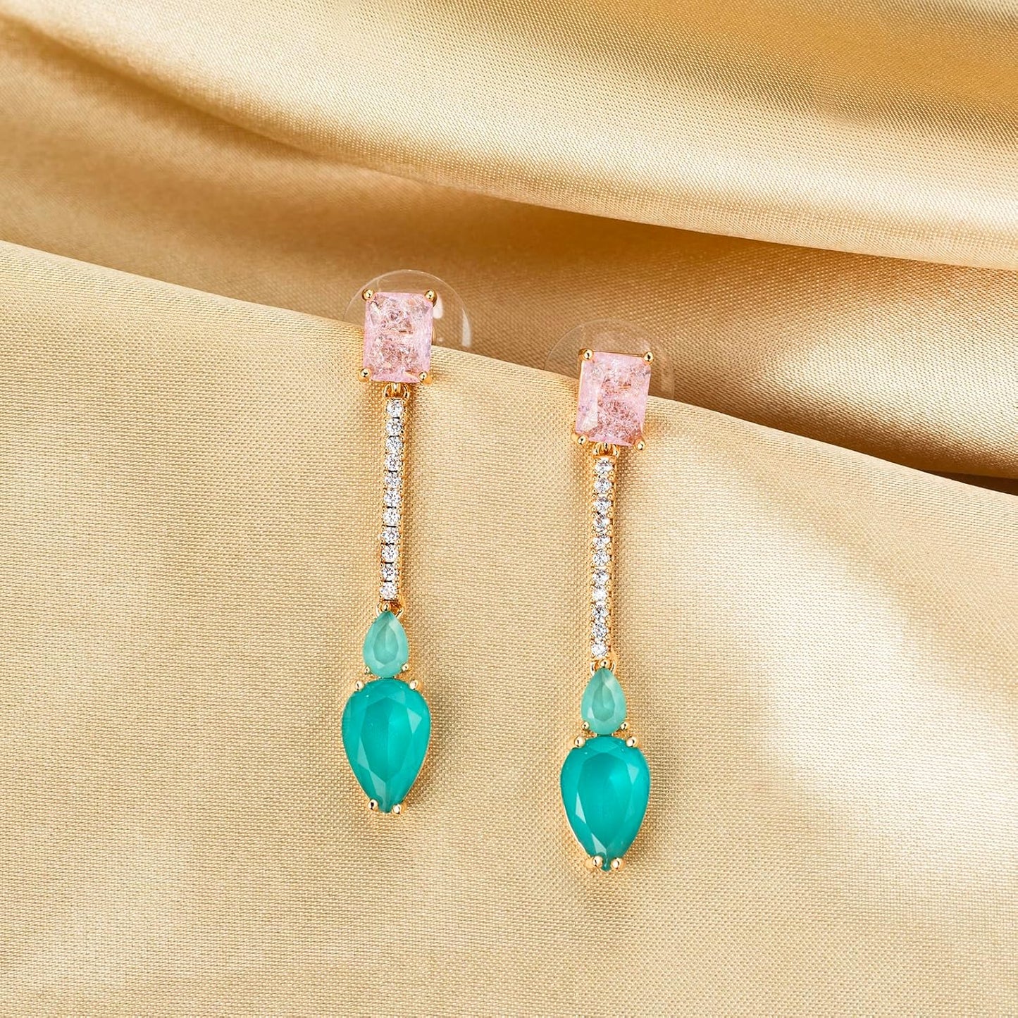 Crystal Teardrop Dangle Drop Earrings for Women Rhinestone Cubic Zirconia Birthstone Pink Blue Chandelier Earrings