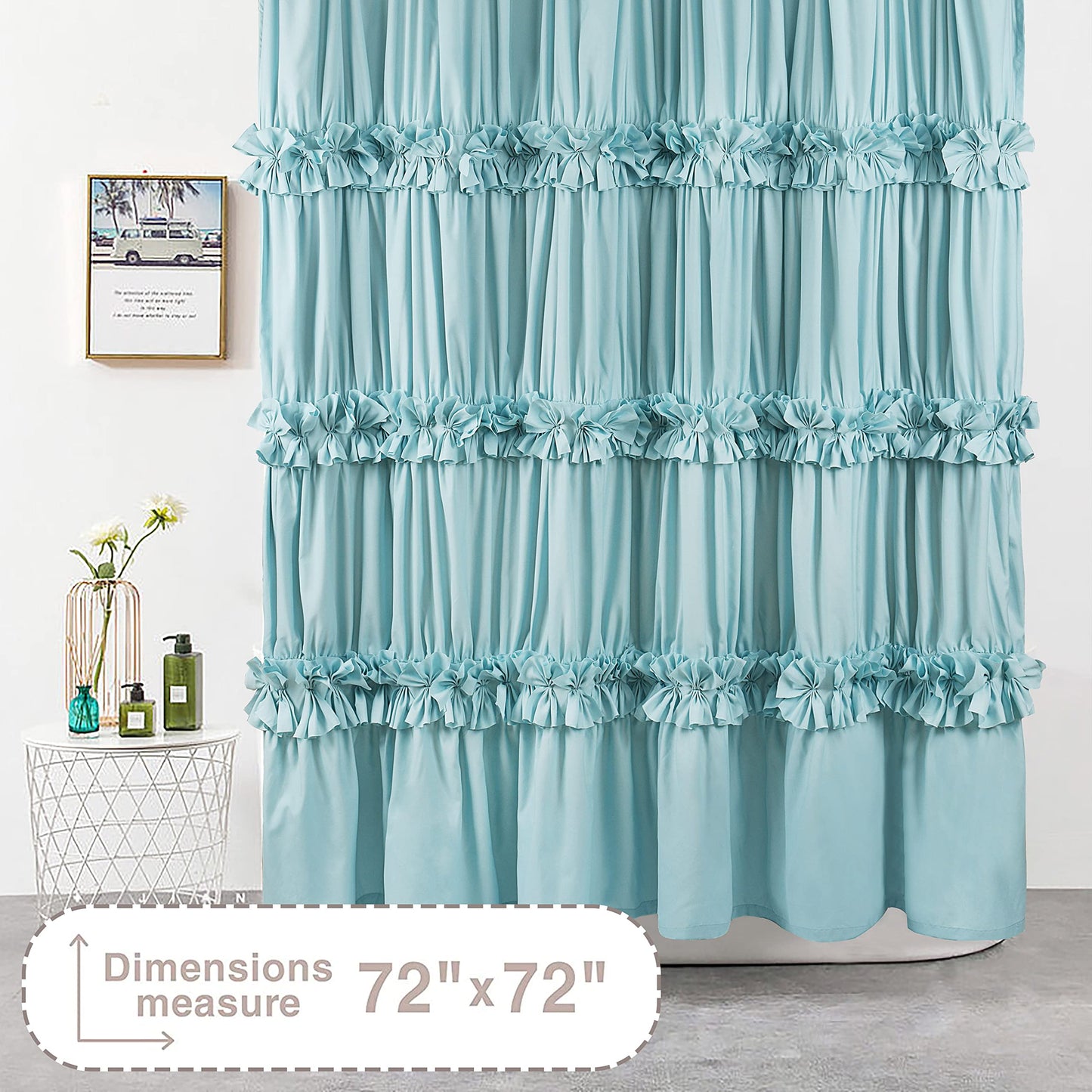 Victorian Bow Tie Ruffle Shower Curtain, with 12 Buttonholes, 72" W x 72" H, White (LQ-10)