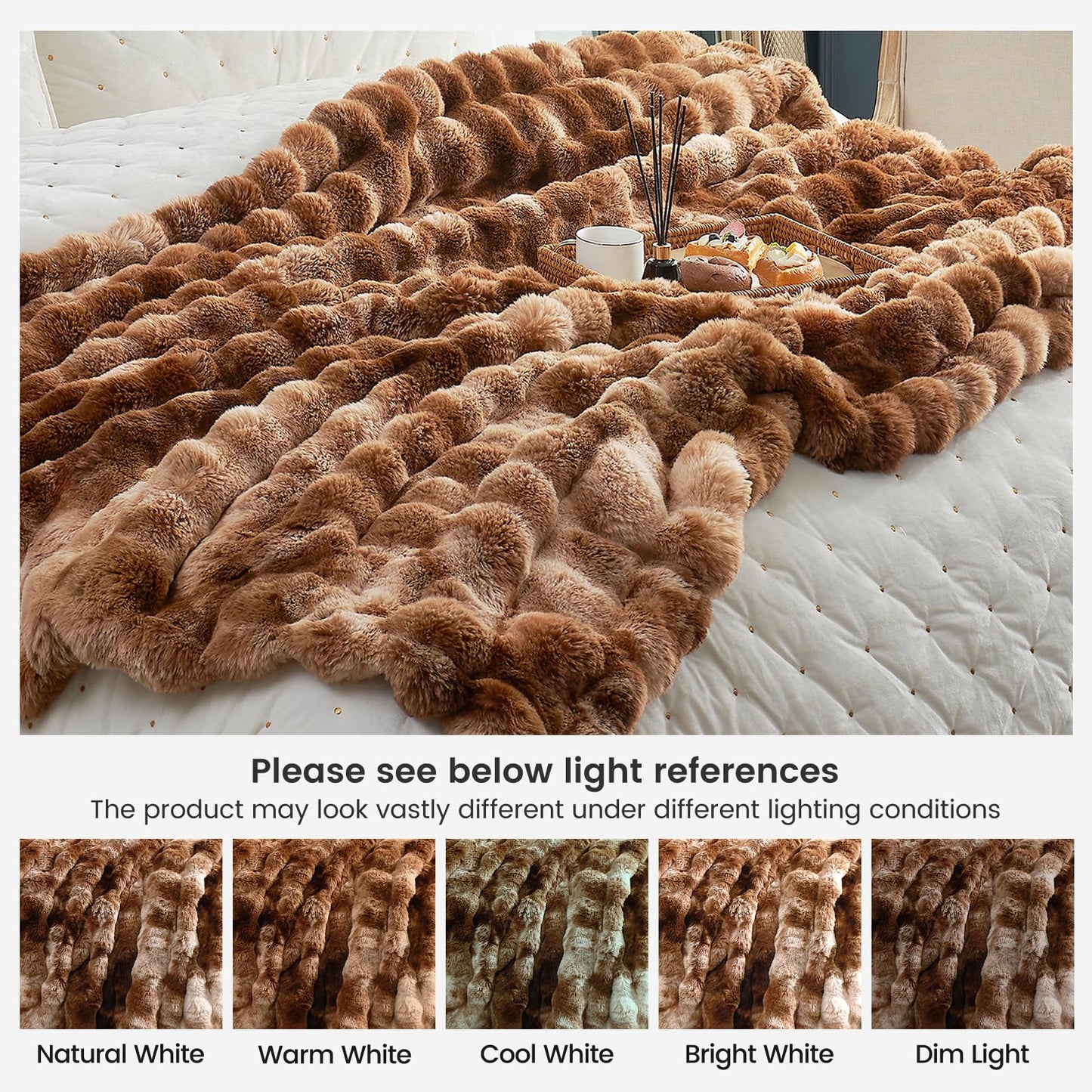 Faux Fur Throw Blanket -Fuzzy Soft Plush Thick Bubble Blanket