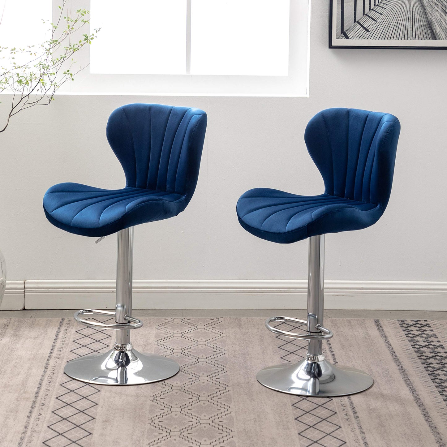 Velvet Adjustable Swivel Barstools, Set of 2