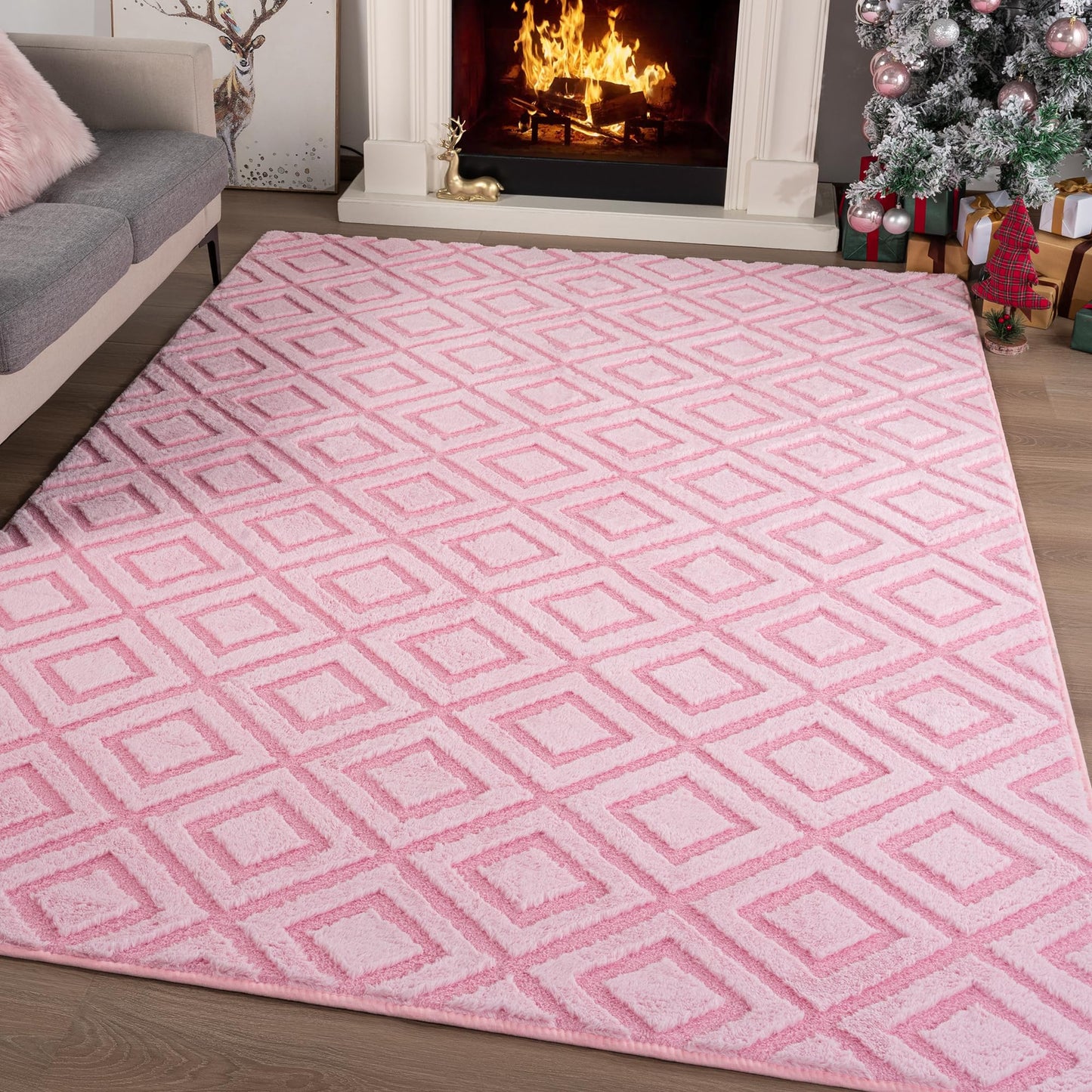 Geometric Memory Foam Rugs - Fluffy Checkered Shaggy Area Rug, Non-Slip Washable Modern Indoor Carpet